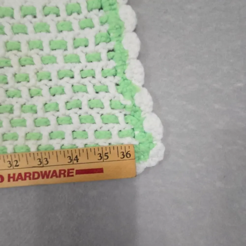 Crochet Baby Blanket Afghan Mint Green & White w/Border Measures Approx 37x43